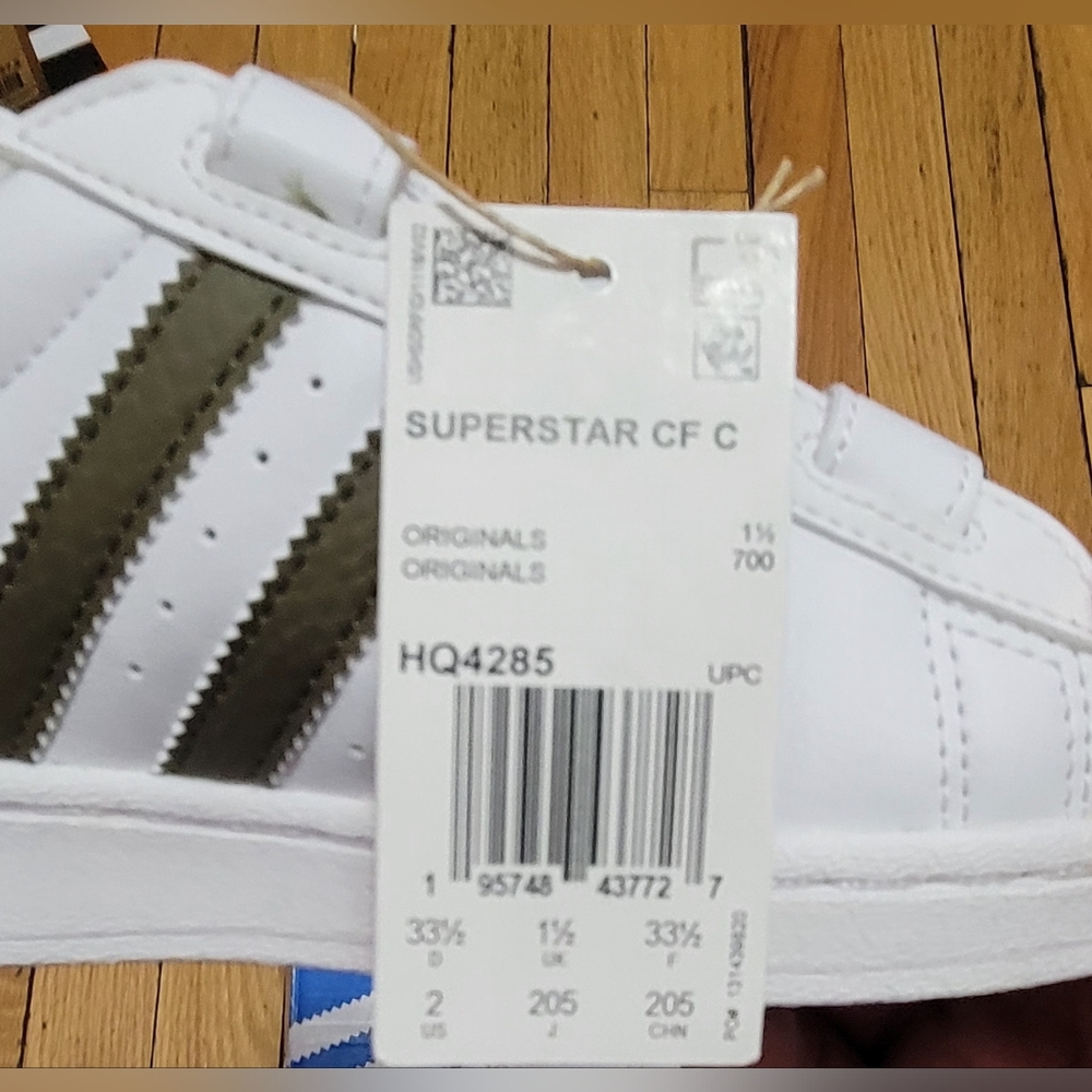 Adidas Superstar CF C Kids Shoes White Green Size 2 - Picture 2 of 7